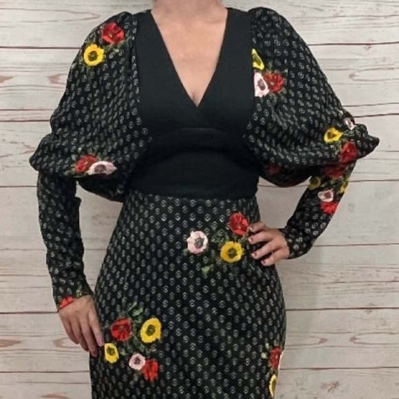 Vintage 60’s 70’s Retro Puffy Long Sleeve Floral Daisy Maxi Dress - Picture 5 of 7